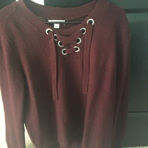 Maroon/Burgundy Lace Up Sweater